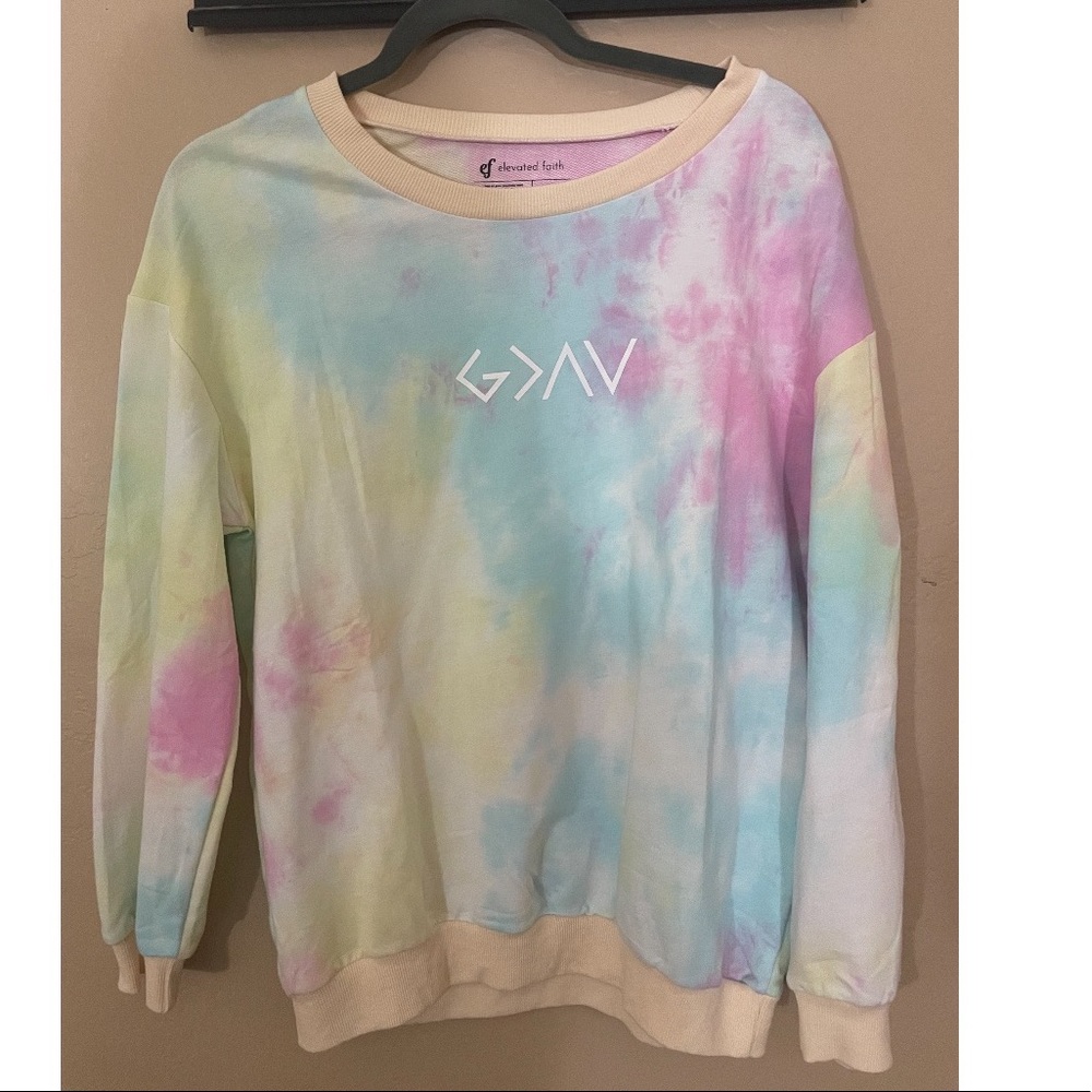 Elevated faith god is greater than the highs lows tie dye sweatshirt size small